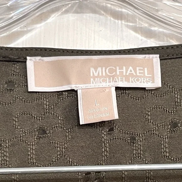 Michael Kors Ruffle Sleeve Eyelet Olive Shirt Size Large - Picture 5 of 6